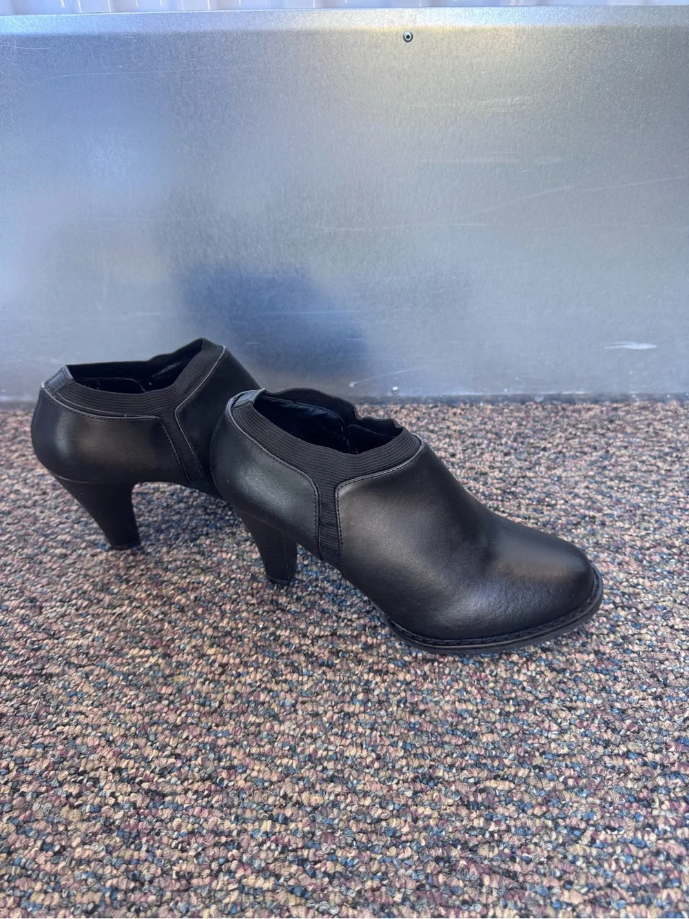 Classic Black Leather Ankle Booties with Stacked Heel